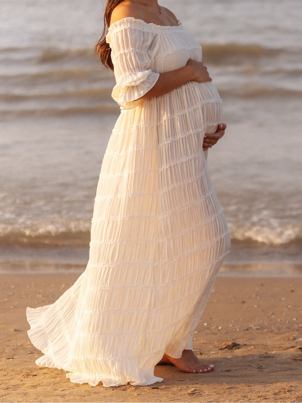 Cream Off-Shoulder Maxi Maternity Dress